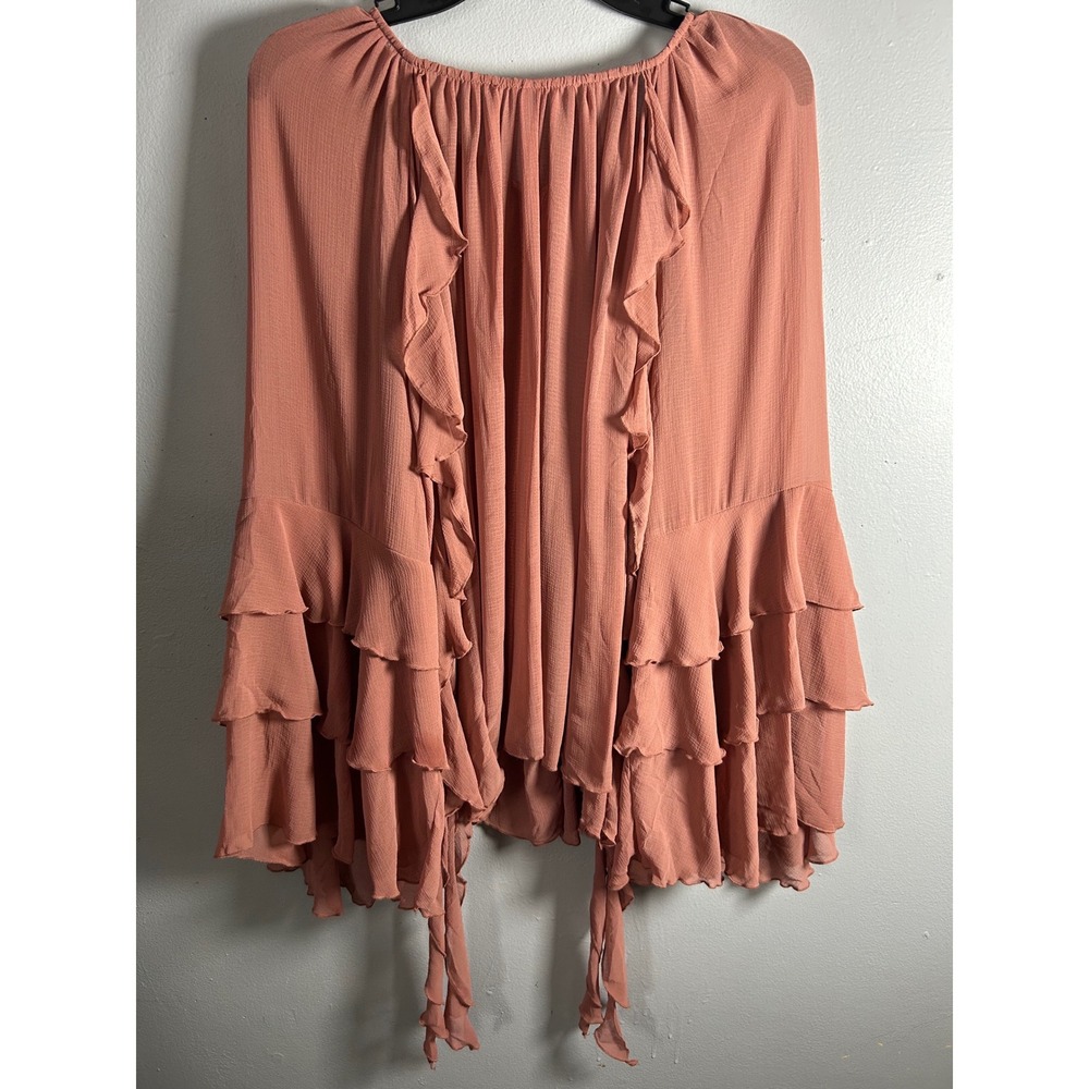 Torrid Chiffon Ruffle Long Sleeve Top Dusty Coral Boho 43580746 Womens 00 M/L 10